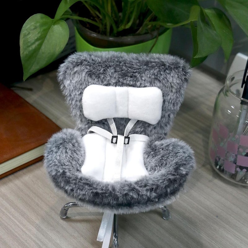 Walant Doll Car Seat Compatible with Labubu, Chair for 10-17cm Dolls - Adjustable Safety Strap, Air Vent Clip & Desktop Stand, Soft Cushion, Cute Car Ornament Gift for Collectors & Fans (Grey) - Image 2